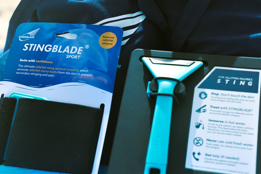 An image of Stingblade Personal and Professional, a jellyfish sting removal tool for protection 