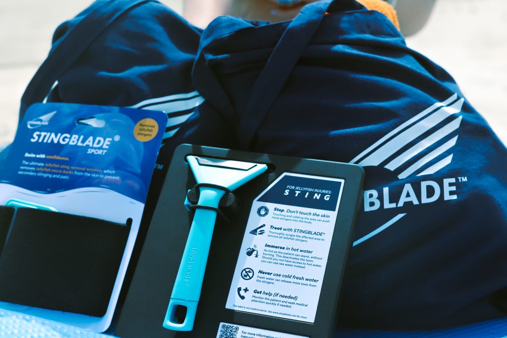 Stingblade collection in Mallorca beach; a jellyfish sting solution